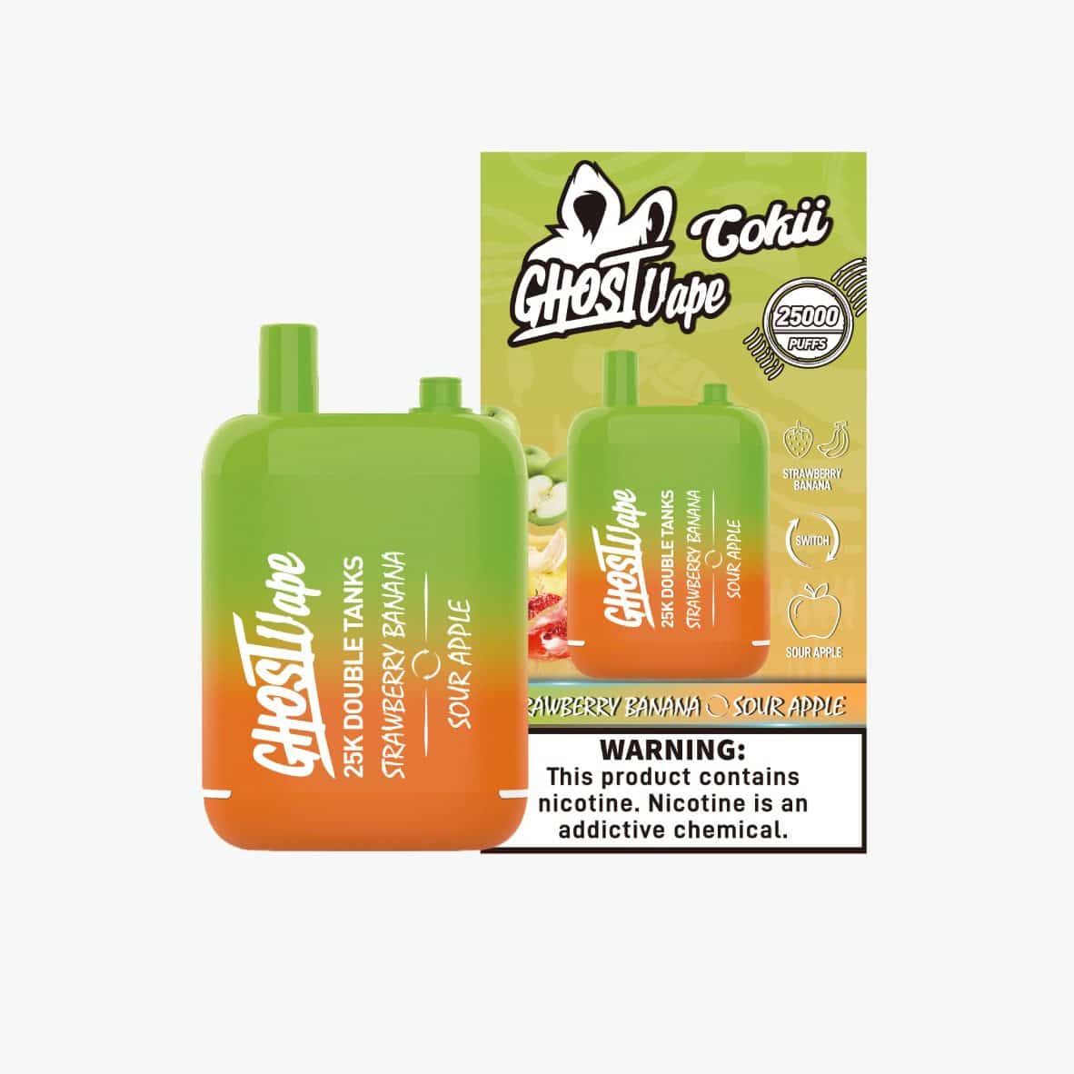 Buy Ghost Vape – Strawberry Banana/Sour Apple – Nicotine Vape - Image 2